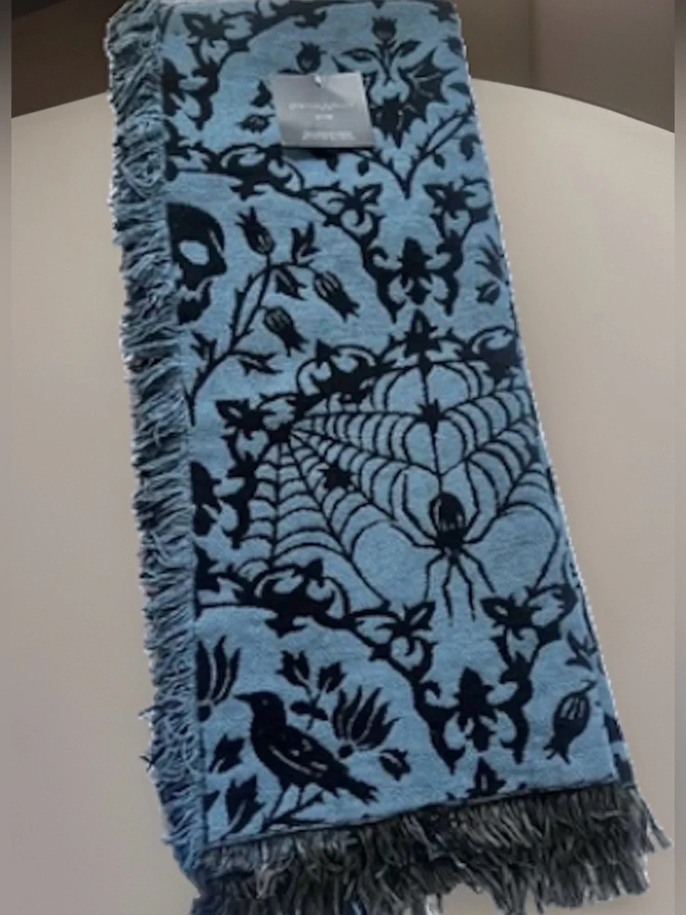 Cynthia Rowley Throw Blanket 50x70 Teal  Damask Spider Skull Raven Halloween
